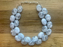 Load image into Gallery viewer, Sky Blue Double Strand Statement Necklace,  Chunky Periwinkle Oval Beaded Bib Jewelry earrings, blue jewelry set, baby blue jewelry