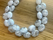 Load image into Gallery viewer, Sky Blue Double Strand Statement Necklace,  Chunky Periwinkle Oval Beaded Bib Jewelry earrings, blue jewelry set, baby blue jewelry