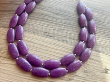 Load image into Gallery viewer, Purple Geometric Beaded Necklace, Multi Strand Acrylic Beaded Jewelry, Chunky bib jewelry, dark purple beaded necklace, big bead