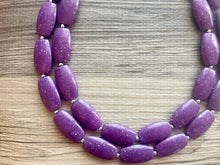 Load image into Gallery viewer, Purple Geometric Beaded Necklace, Multi Strand Acrylic Beaded Jewelry, Chunky bib jewelry, dark purple beaded necklace, big bead