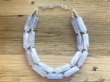 Load image into Gallery viewer, Periwinkle Blue Statement Necklace, chunky bib beaded jewelry, sky light blue color block necklace, beaded acrylic tube jewelry
