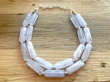 Load image into Gallery viewer, Periwinkle Blue Statement Necklace, chunky bib beaded jewelry, sky light blue color block necklace, beaded acrylic tube jewelry