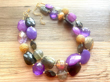 Load image into Gallery viewer, Singapore Neons chunky necklace, Wanderlust Collection beaded jewelry, resin beaded Ombré necklace, purple black gold resin