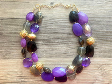 Load image into Gallery viewer, Singapore Neons chunky necklace, Wanderlust Collection beaded jewelry, resin beaded Ombré necklace, purple black gold resin