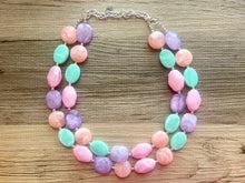 Load image into Gallery viewer, Charleston Rainbow Row chunky necklace, Wanderlust Collection beaded jewelry, resin beaded Ombré necklace, purple pink mint coral peach