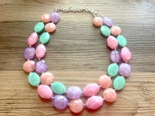 Load image into Gallery viewer, Charleston Rainbow Row chunky necklace, Wanderlust Collection beaded jewelry, resin beaded Ombré necklace, purple pink mint coral peach