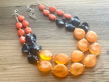 Load image into Gallery viewer, Orange & Navy Blue Chunky Statement Necklace, Big beaded jewelry, Double Strand Statement Necklace, Bib necklace, sport bridesmaid wedding