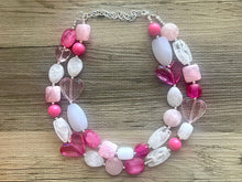 Load image into Gallery viewer, Pink & White Rosie Chunky Statement Necklace, Big beaded jewelry, Double Strand Statement Necklace, bib white necklace, pink white jewelry