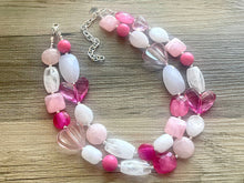 Load image into Gallery viewer, Pink & White Rosie Chunky Statement Necklace, Big beaded jewelry, Double Strand Statement Necklace, bib white necklace, pink white jewelry