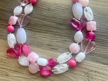 Load image into Gallery viewer, Pink & White Rosie Chunky Statement Necklace, Big beaded jewelry, Double Strand Statement Necklace, bib white necklace, pink white jewelry