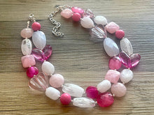Load image into Gallery viewer, Pink & White Rosie Chunky Statement Necklace, Big beaded jewelry, Double Strand Statement Necklace, bib white necklace, pink white jewelry