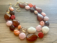 Load image into Gallery viewer, Mahogany Sweetheart Chunky Statement Necklace, Big beaded jewelry, Double Strand Statement bib Necklace, brown bridesmaid wedding red pink