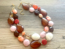 Load image into Gallery viewer, Mahogany Sweetheart Chunky Statement Necklace, Big beaded jewelry, Double Strand Statement bib Necklace, brown bridesmaid wedding red pink