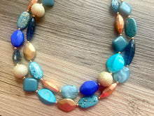 Load image into Gallery viewer, Sydney Skyline chunky necklace, Wanderlust Collection beaded jewelry, resin beaded Ombré necklace, blue copper gold turquoise aqua