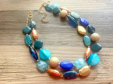 Load image into Gallery viewer, Sydney Skyline chunky necklace, Wanderlust Collection beaded jewelry, resin beaded Ombré necklace, blue copper gold turquoise aqua
