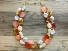 Load image into Gallery viewer, Masai Mara chunky necklace, Wanderlust Collection beaded jewelry, resin beaded Ombré necklace, tan champagne coral peach