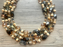 Load image into Gallery viewer, Cairo chunky necklace, Gold & Black Wanderlust Collection beaded jewelry, resin beaded necklace, neutral necklace, white wood tan