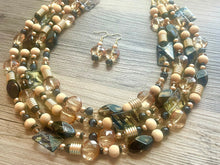 Load image into Gallery viewer, Cairo chunky necklace, Gold & Black Wanderlust Collection beaded jewelry, resin beaded necklace, neutral necklace, white wood tan