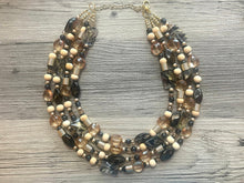Load image into Gallery viewer, Cairo chunky necklace, Gold & Black Wanderlust Collection beaded jewelry, resin beaded necklace, neutral necklace, white wood tan