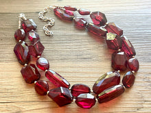Load image into Gallery viewer, Cranberry double Layer Statement Necklace, chunky maroon jewelry, double strand Marsala jewelry, Deep Dark Red Statement Necklace