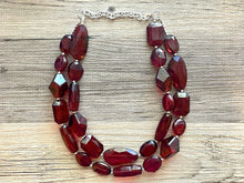 Load image into Gallery viewer, Cranberry double Layer Statement Necklace, chunky maroon jewelry, double strand Marsala jewelry, Deep Dark Red Statement Necklace