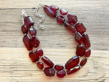 Load image into Gallery viewer, Cranberry double Layer Statement Necklace, chunky maroon jewelry, double strand Marsala jewelry, Deep Dark Red Statement Necklace