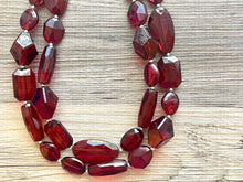 Load image into Gallery viewer, Cranberry double Layer Statement Necklace, chunky maroon jewelry, double strand Marsala jewelry, Deep Dark Red Statement Necklace