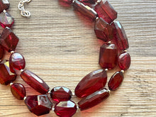 Load image into Gallery viewer, Cranberry double Layer Statement Necklace, chunky maroon jewelry, double strand Marsala jewelry, Deep Dark Red Statement Necklace
