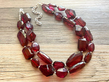 Load image into Gallery viewer, Cranberry double Layer Statement Necklace, chunky maroon jewelry, double strand Marsala jewelry, Deep Dark Red Statement Necklace