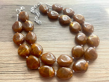 Load image into Gallery viewer, Hot Chocolate Brown Chunky Statement Necklace, Big beaded jewelry, Double Strand Statement Necklace, Bib brown bridesmaid wedding praline