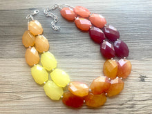 Load image into Gallery viewer, Fall Hayride Necklace, Double Layer Statement Jewelry, autumn Statement Necklace, orange red Wedding Bridesmaid Jewelry, yellow champagne