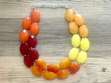 Load image into Gallery viewer, Fall Hayride Necklace, Double Layer Statement Jewelry, autumn Statement Necklace, orange red Wedding Bridesmaid Jewelry, yellow champagne
