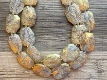 Load image into Gallery viewer, Golden Crackle Necklace, Double strand bright jewelry, big beaded chunky statement, summer necklace, resin white clear gold white painted