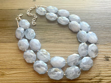 Load image into Gallery viewer, Sky Blue Double Strand Statement Necklace,  Chunky Periwinkle Oval Beaded Bib Jewelry earrings, blue jewelry set, baby blue jewelry