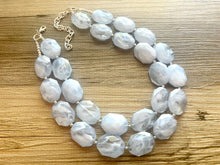 Load image into Gallery viewer, Sky Blue Double Strand Statement Necklace,  Chunky Periwinkle Oval Beaded Bib Jewelry earrings, blue jewelry set, baby blue jewelry