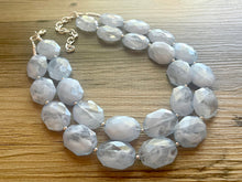 Load image into Gallery viewer, Sky Blue Double Strand Statement Necklace,  Chunky Periwinkle Oval Beaded Bib Jewelry earrings, blue jewelry set, baby blue jewelry
