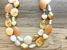 Load image into Gallery viewer, Florence Italy chunky necklace, Wanderlust Collection beaded jewelry, resin beaded Neutral necklace, white brown champagne tan