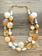 Load image into Gallery viewer, Florence Italy chunky necklace, Wanderlust Collection beaded jewelry, resin beaded Neutral necklace, white brown champagne tan