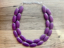 Load image into Gallery viewer, Purple Geometric Beaded Necklace, Multi Strand Acrylic Beaded Jewelry, Chunky bib jewelry, dark purple beaded necklace, big bead