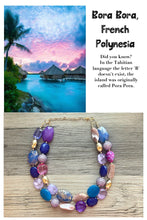 Load image into Gallery viewer, Bora Bora chunky necklace, Wanderlust Collection beaded jewelry, resin beaded Navy necklace, purple pink periwinkle blue lavender