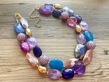 Load image into Gallery viewer, Bora Bora chunky necklace, Wanderlust Collection beaded jewelry, resin beaded Navy necklace, purple pink periwinkle blue lavender