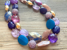 Load image into Gallery viewer, Bora Bora chunky necklace, Wanderlust Collection beaded jewelry, resin beaded Navy necklace, purple pink periwinkle blue lavender