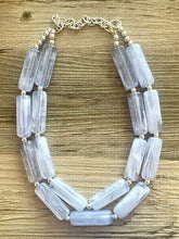 Load image into Gallery viewer, Periwinkle Blue Statement Necklace, chunky bib beaded jewelry, sky light blue color block necklace, beaded acrylic tube jewelry