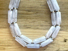 Load image into Gallery viewer, Periwinkle Blue Statement Necklace, chunky bib beaded jewelry, sky light blue color block necklace, beaded acrylic tube jewelry