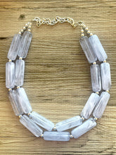 Load image into Gallery viewer, Periwinkle Blue Statement Necklace, chunky bib beaded jewelry, sky light blue color block necklace, beaded acrylic tube jewelry