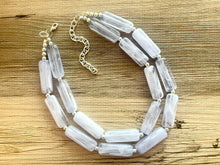 Load image into Gallery viewer, Periwinkle Blue Statement Necklace, chunky bib beaded jewelry, sky light blue color block necklace, beaded acrylic tube jewelry