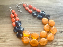 Load image into Gallery viewer, Orange & Navy Blue Chunky Statement Necklace, Big beaded jewelry, Double Strand Statement Necklace, Bib necklace, sport bridesmaid wedding