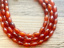 Load image into Gallery viewer, Saffron Sparkle Necklace, Triple Layer Statement Jewelry, autumn Statement Necklace, deep orange Wedding Bridesmaid Jewelry