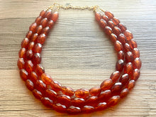 Load image into Gallery viewer, Saffron Sparkle Necklace, Triple Layer Statement Jewelry, autumn Statement Necklace, deep orange Wedding Bridesmaid Jewelry