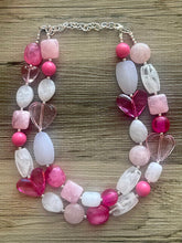 Load image into Gallery viewer, Pink & White Rosie Chunky Statement Necklace, Big beaded jewelry, Double Strand Statement Necklace, bib white necklace, pink white jewelry